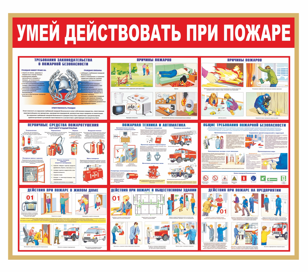 Умей действовать при пожаре 1100*1300 мм стенд Умей действовать при пожаре 1100*1300 мм стенд